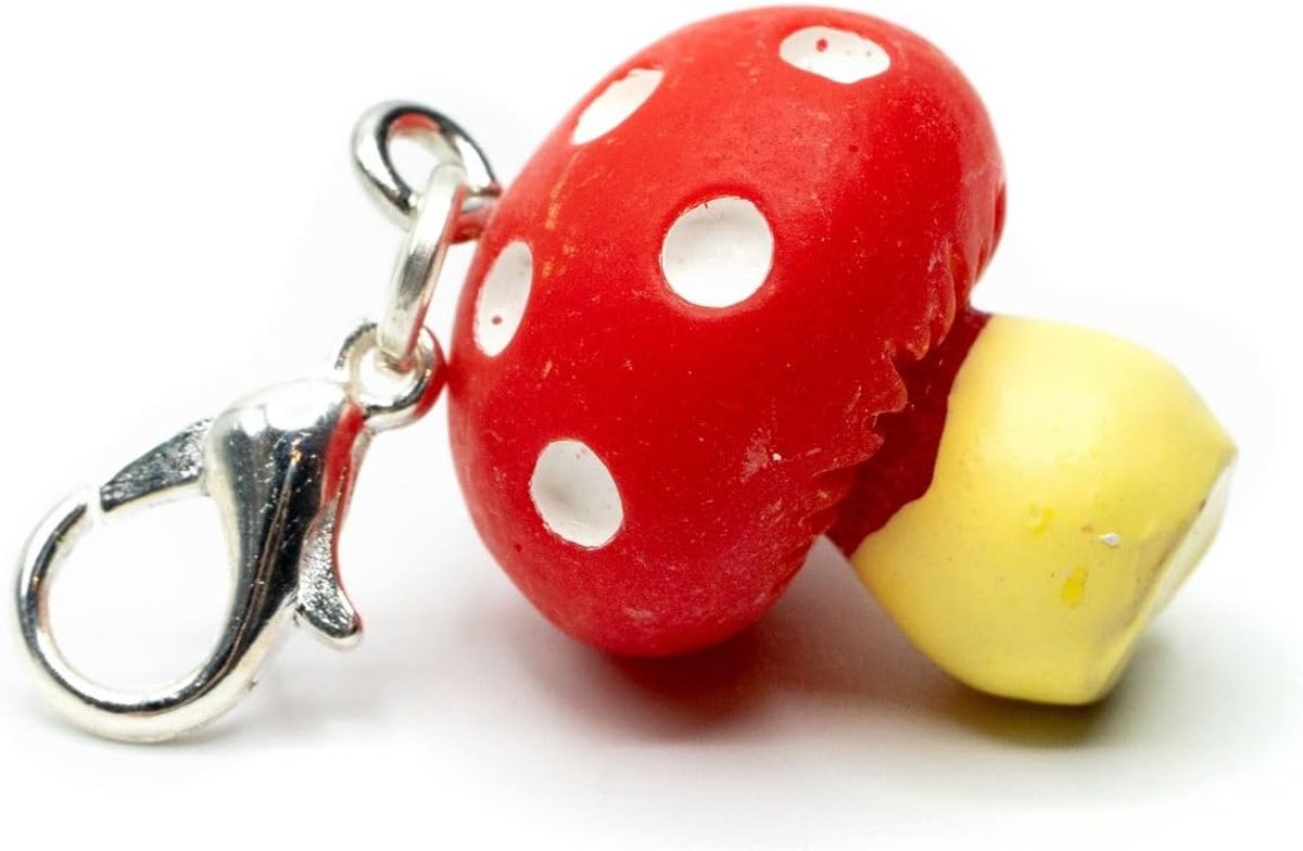 Vliegenpaddenstoel charms rood wit - handgemaakte modesieraden I kettinghanger verzilverd - bedelhanger bedelarmband - hanger voor armband, 17mm, Katoen