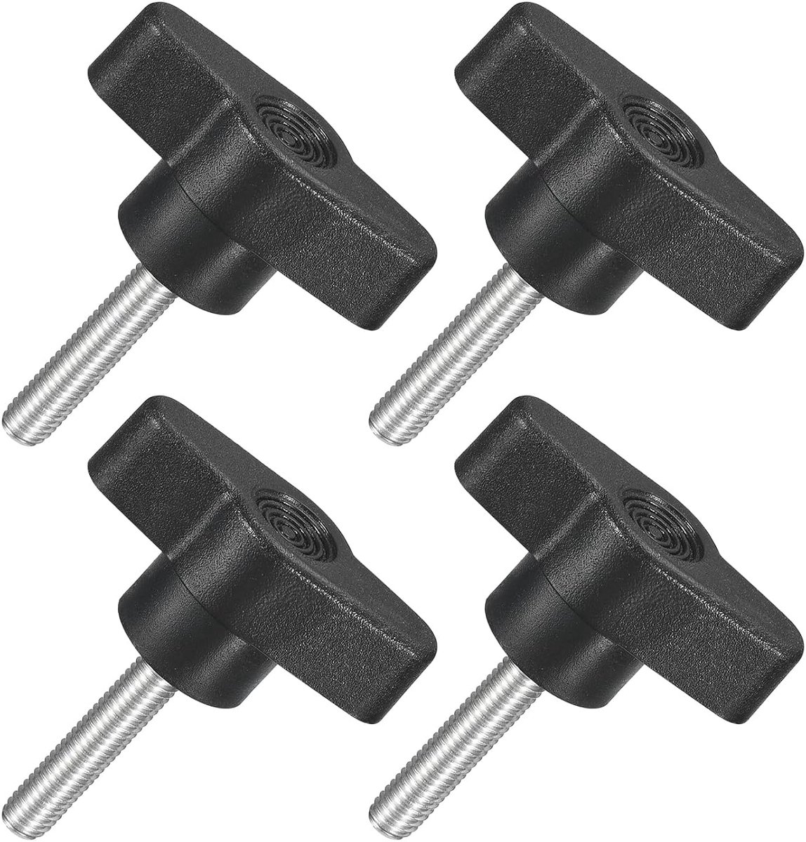 4 stuks T-vleugelgrepen met vlinder, spanknop schroef M5 x 25 mm buitendraad schroeven roestvrij staal 304 handvat 36 mm diameter voor reservegreep, zwart