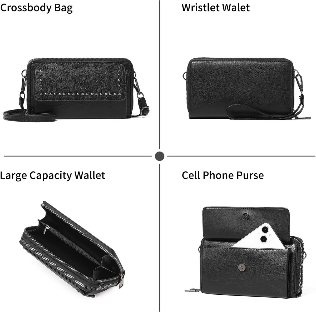 MULE Crossbody telefoontassen voor vrouwen leer, handtassen telefoon zakje RFID-blokkering, mobiele telefoon schoudertassen portemonnee portemonnee portemonnee met lange riem ritsen kaartsleuven