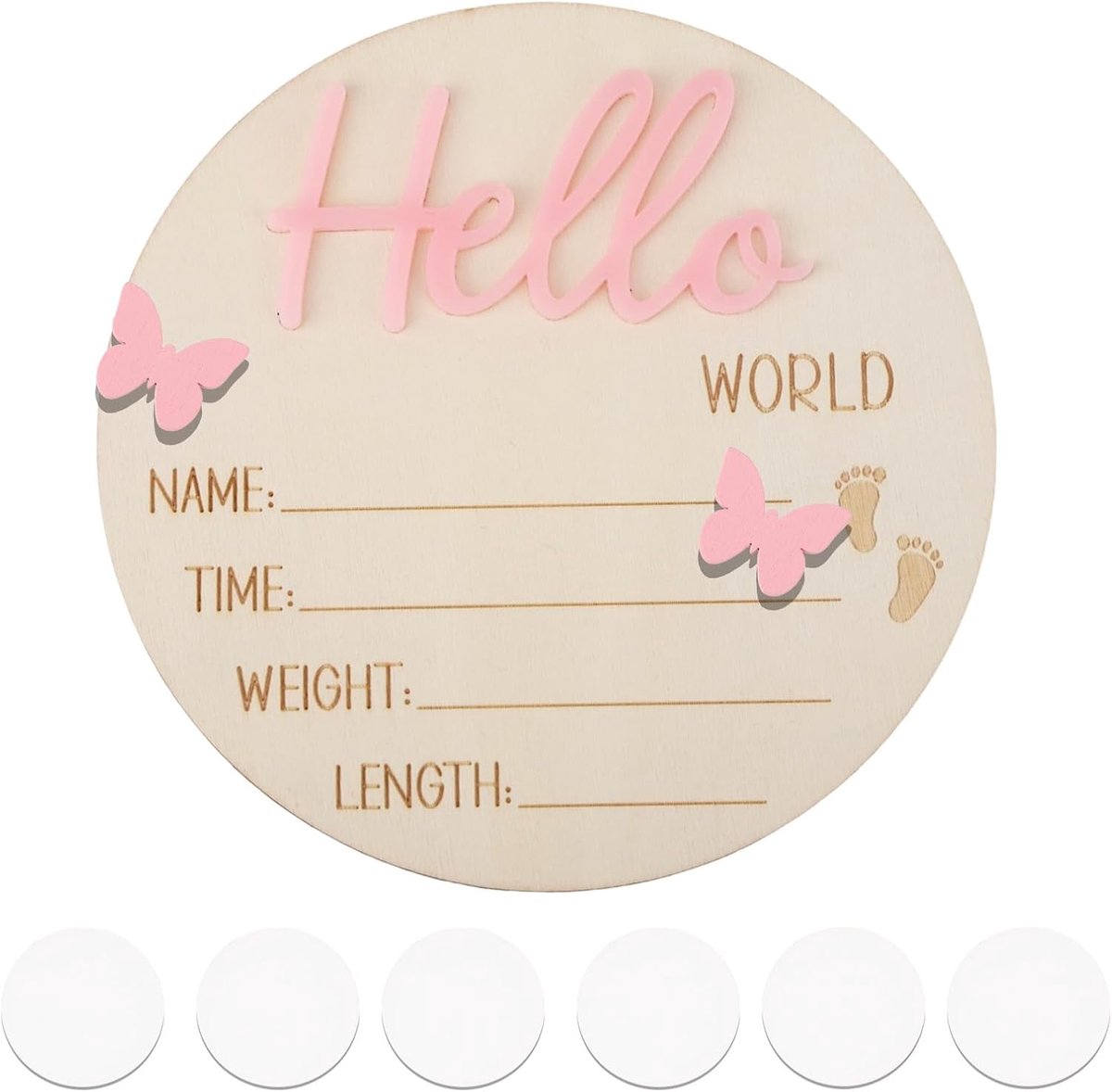 aankondigingsbord baby 13.5cm - houten met vlinders - uniek souvenir - voor geboorteaankondigingen - ShopVlot