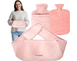 SnelShoppen - Hot Water Bottle Belt 1.2 L, 3-in-1 Warmwaterkruik met Fluffy Cover en Zachte Tailleband, Rubber Warmwaterkruik Geschikt voor Rug, Nek,