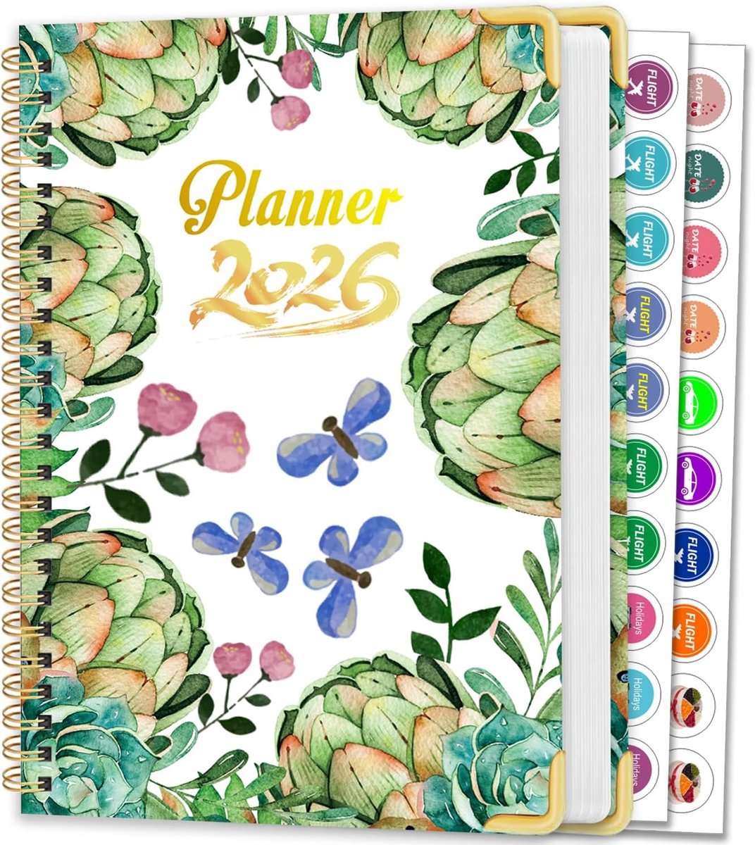 2026 Planner Kalender – Week- & Maandplanner Hardcover 15,8×21,7 cm, Bloemontwerp Organizer met Tabs, Notitiepagina’s & Stickers, Productiviteitsplanner voor Werk, Studie & Thuis A262