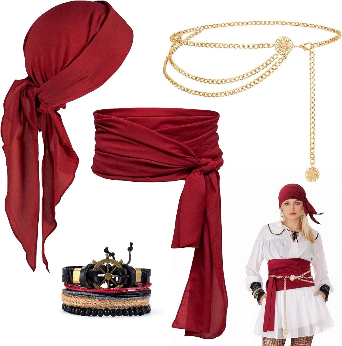 Haarband voor piraten, haaraccessoires voor dames, haarband, accessoires, piraten-hoofddoek voor carnavalskostuums, carnaval, Halloween, cosplay, party, 1