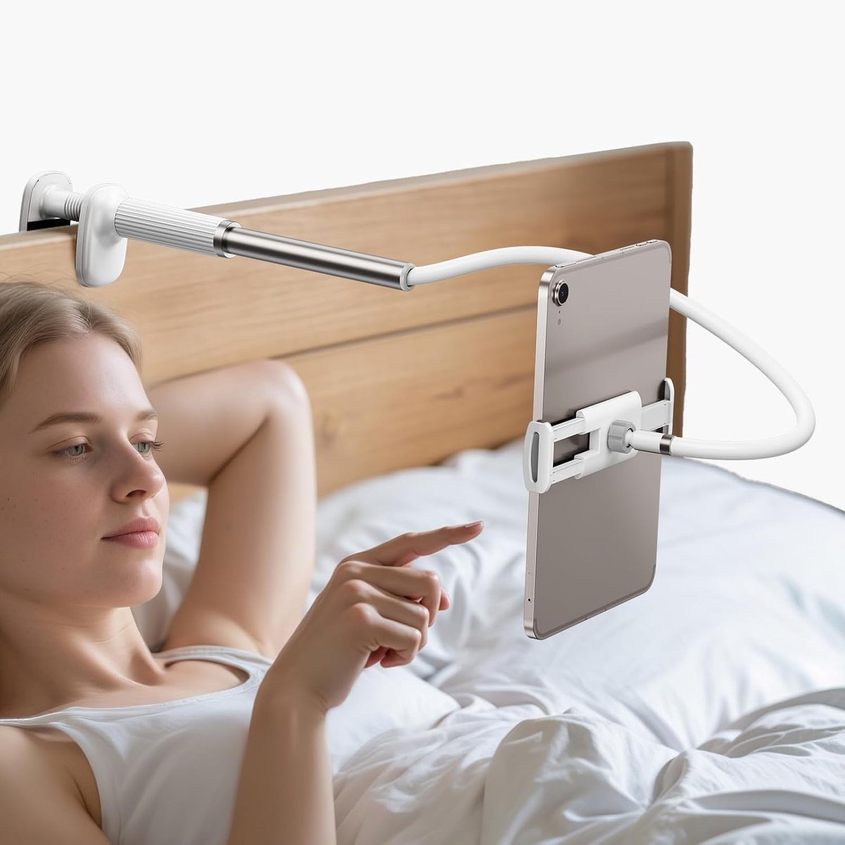 tablethouder voor bed, verstelbare tabletstandaard voor bureau, flexibele lange armbevestiging voor Kindle lezen in bed, compatibel met iPad en andere apparaten van 10,9 tot 27,9 cm
