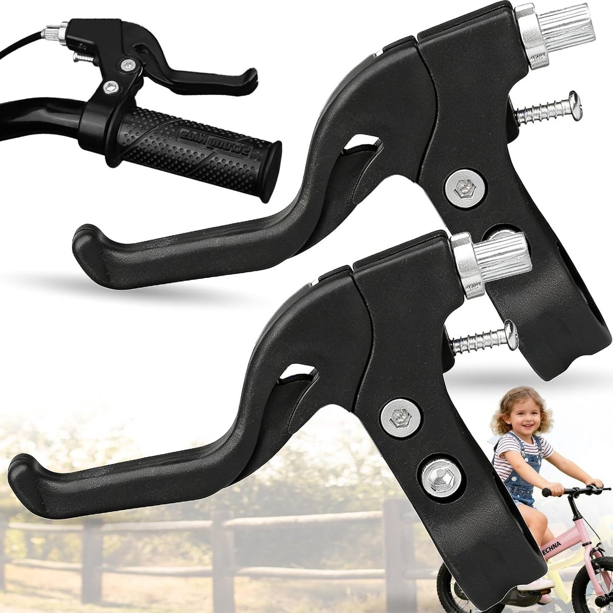 1 Paar Kinderen Remhendel voor Fiets, Fietsremhendel Reserveonderdelen, Fietsremhendel Kinderen, Gemakkelijk te Installeren Remhendels voor Kinderfietsen, Stuur Ø 2-2,2 cm, Zwart