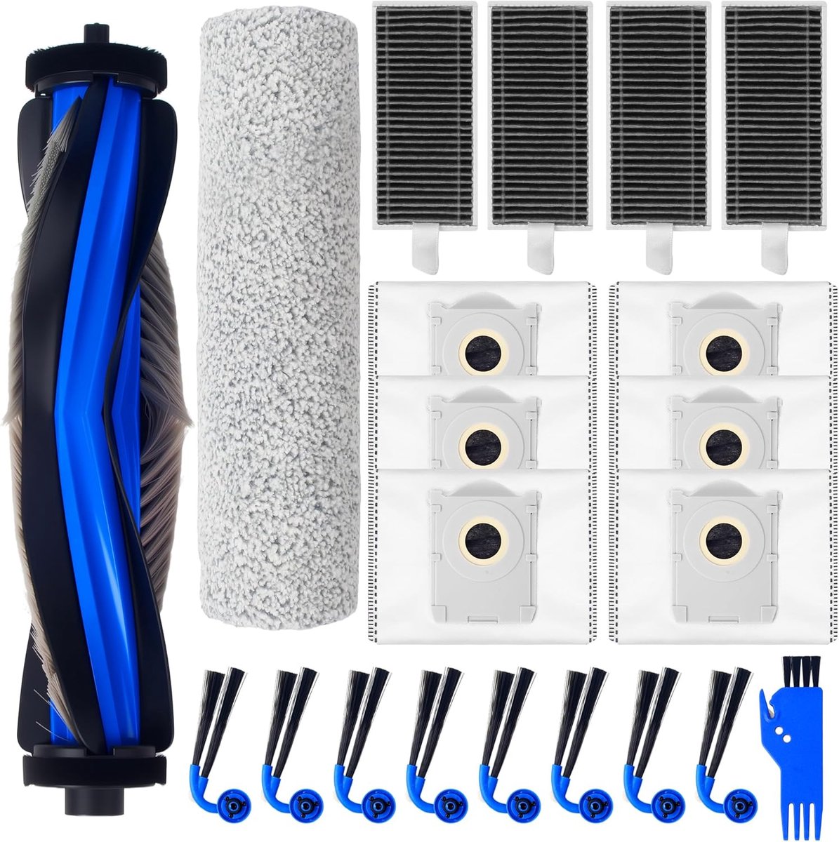 21-delige accessoireset voor Ecovacs Deebot x9 Pro Omni / x9 Pro Robot Cleaner onderdelen, 1 hoofdborstel, 1 roller mop, 6 zakken, 4 filters, 6 zijborstels