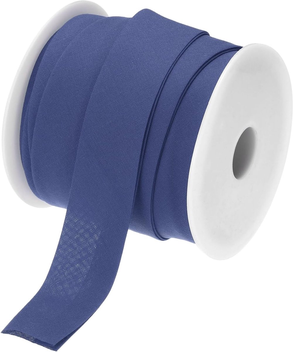 1 inch dubbel gevouwen biasband, continue, katoenen biasband voor naaien, zomen, quilten, zomen, binden, handwerk (medium blauw, 25 yards)