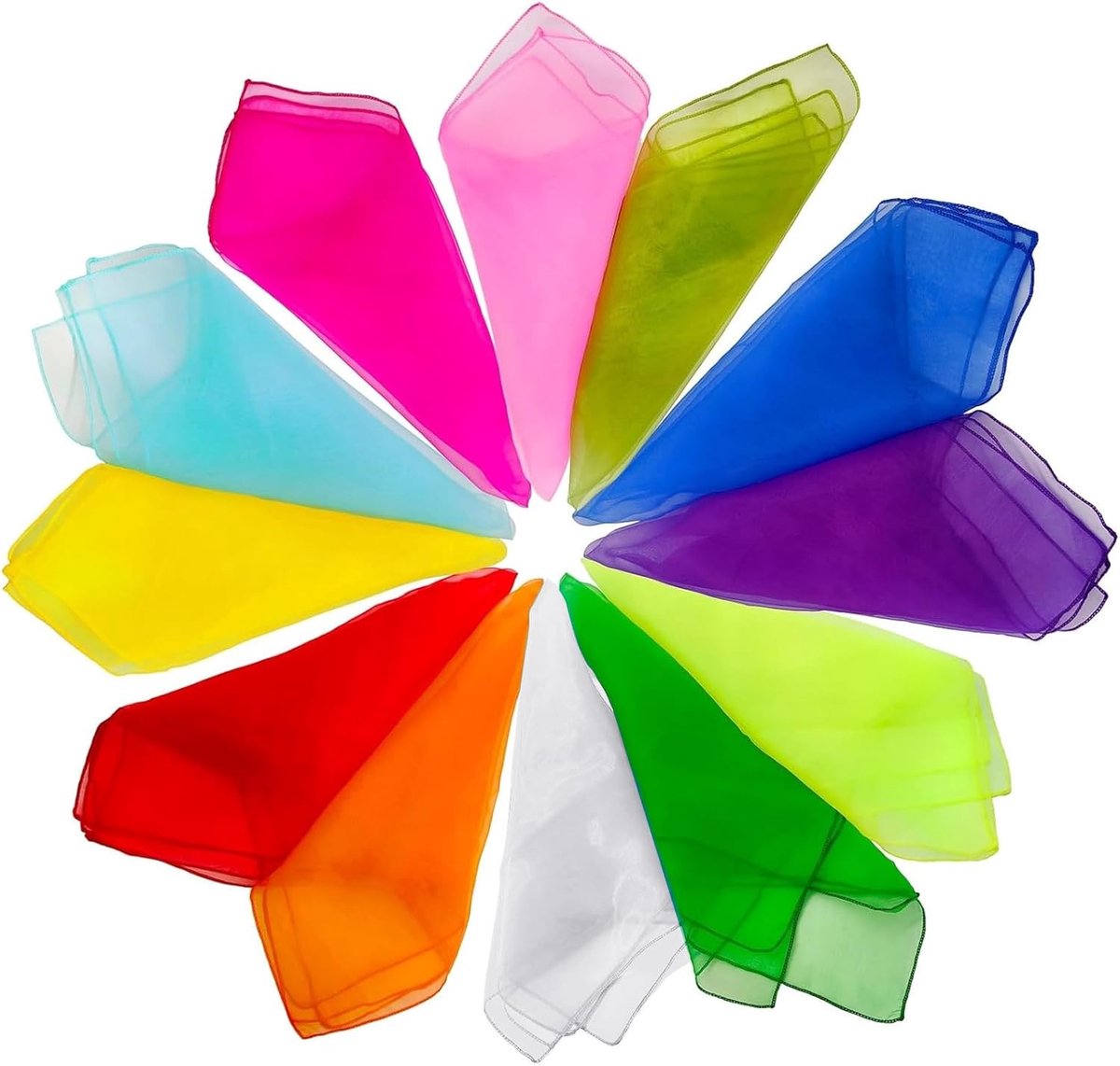 12 stuks jongleersjaal, 60 x 60 cm, danssjaal, jongleersjaal van zijde, vuursjaals voor kinderen op de kleuterschool en volwassenen, jongleren, gymnastiek