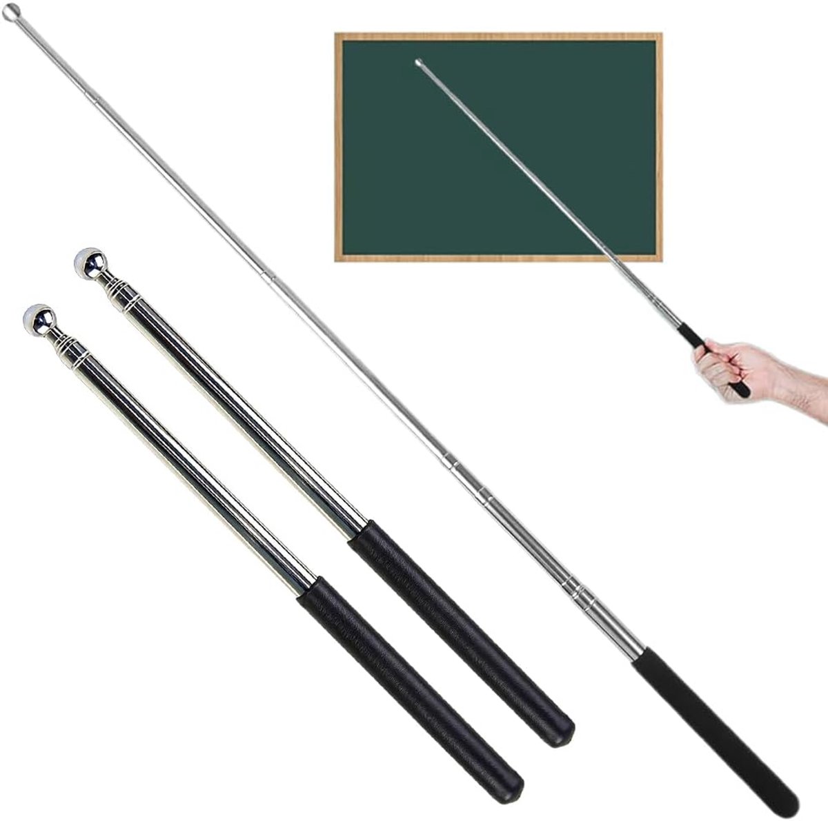 Aanwijsstokken, 2 Stuks, Uitschuifbaar, 100 cm/140 cm, Roestvrij Staal, Zwart, voor Lesgeven en Presentaties