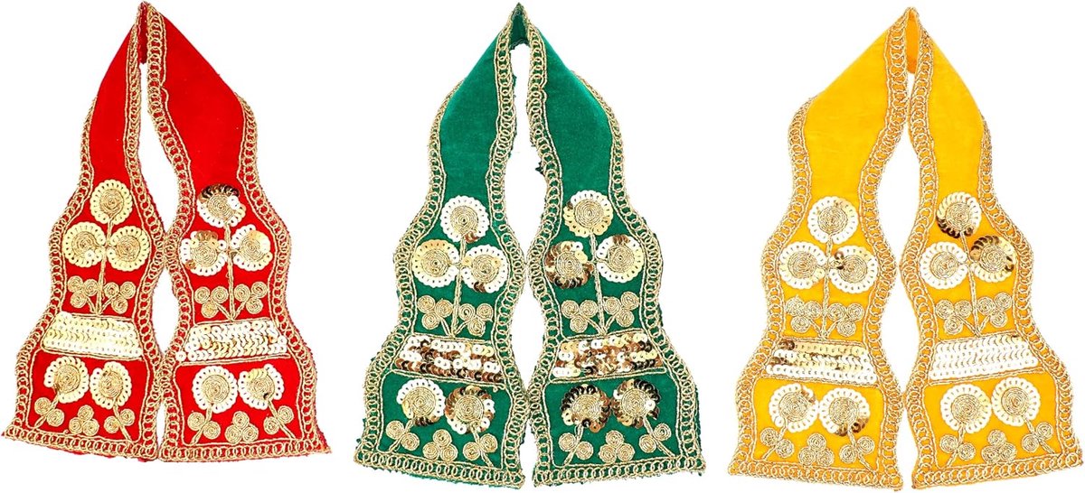 Set van 3 Ganesh Dupatta Chunri Puja Doek Pooja Items Idolen Frame - (22,9 x 7,6 cm) | Ganesha standbeeld voor thuis tempel Pooja item Indiase traditionele Ganesh Chaturthi festivaldecoratie - (rood, groen, geel)