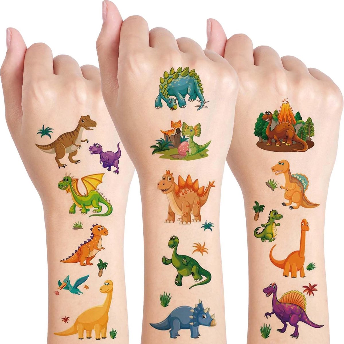 Tijdelijke dinosaurustatoeages voor kinderen, schattige dinosaurusstickers voor verjaardagsfeesten, carnavalscadeaus, klasbeloningen voor jongens en meisjes