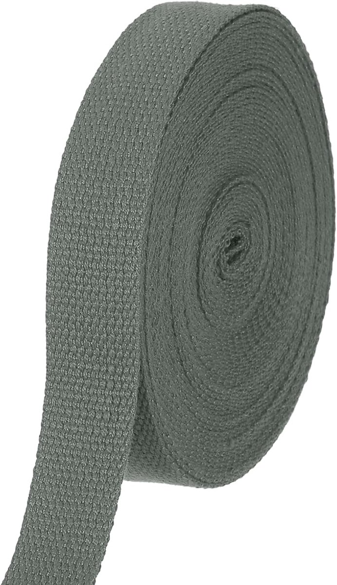 Katoenen riem, 2,5 cm, 11 yard polyester, katoenweefsel, singelband, twillband voor kunst en handwerk, riemband, draagtasgrepen, stoffen riemproductie, outdoor-accessoires, grijs