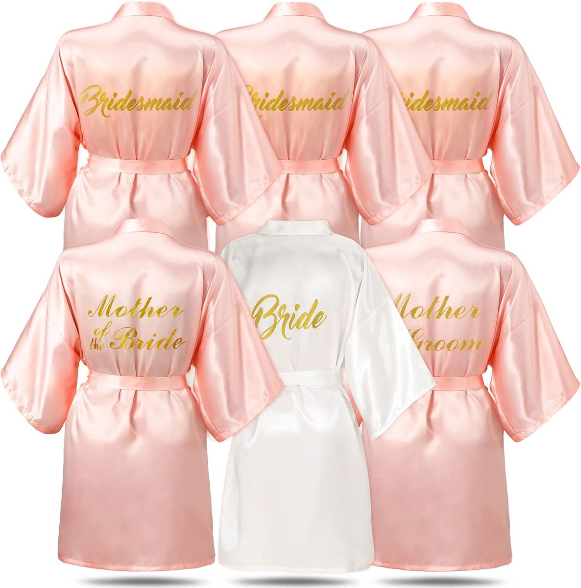 Bruidsgewaden voor bruidsmeisjes voor bruiloft, matron en maid of honor, bruiloftsgeschenk, 6 stuks, Roze en Wit, one size