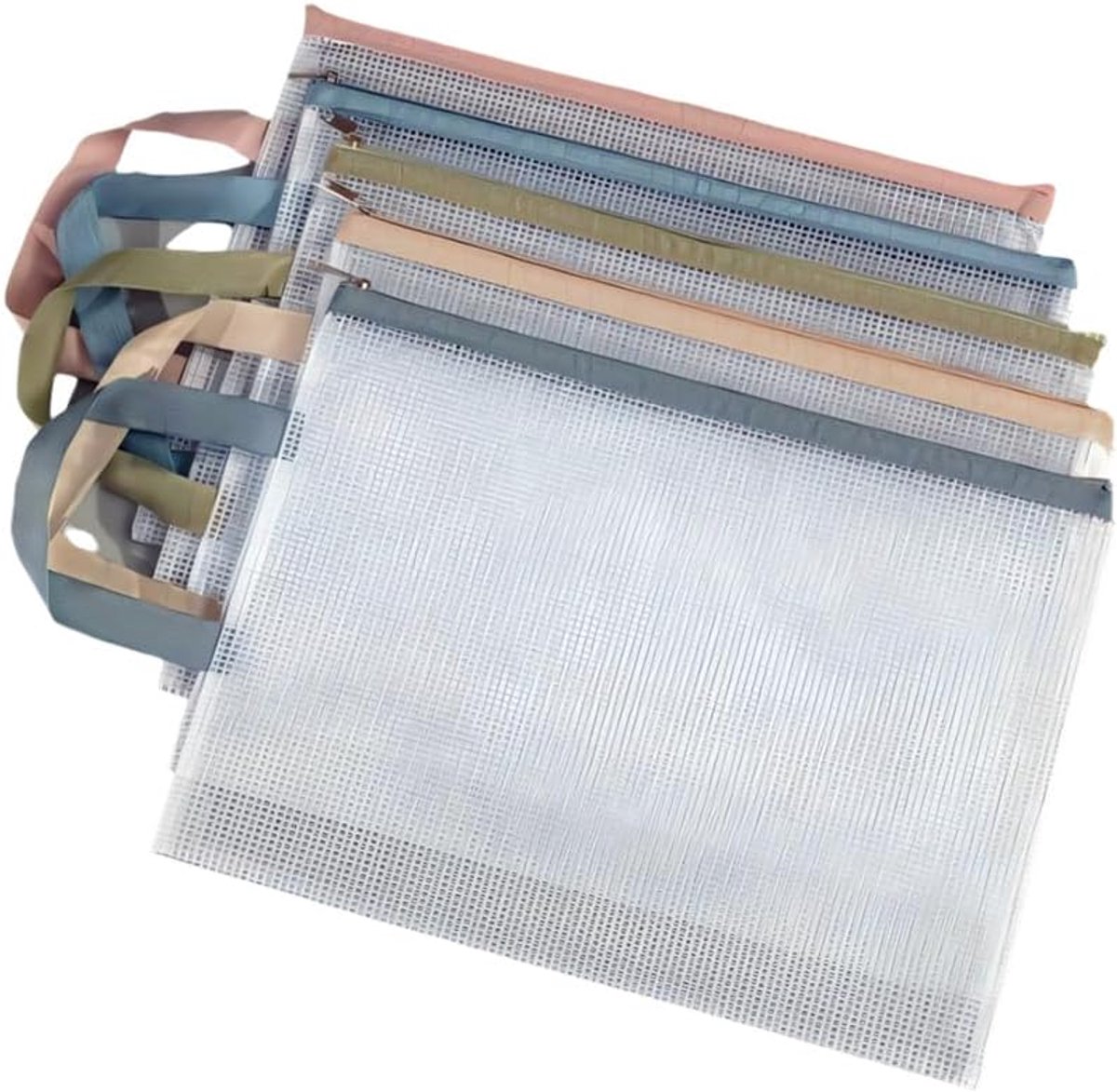 documentenhoes A4 met ritssluiting documentenmap PVC transparant etui kunststof met ritssluiting mesh rits etui 5 stuks 5 kleuren voor kantoorbenodigdheden,kantoorartikelen,kantoor
