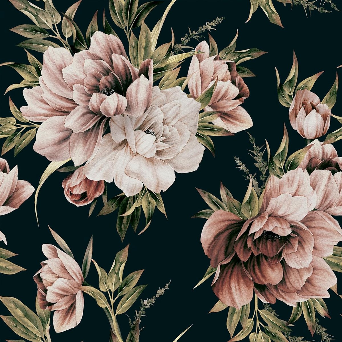 Behang, bloemen, muur, zwart, vinyl, zelfklevend, bloemenpatroon, pioenroos, Boheems vinyl, stickers voor meubels, donkere bloemen, vinyl, keukenbehang, bloemenpatroon, 44,5 cm x 3 m