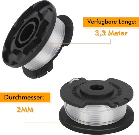 RAC143/5132002770 draadspoel geschikt voor Ryobi 36V RLT36 RLT36C3325 RLT36B33 RY36LT33A-0 accu grastrimmer, 3,3 M lengte Ø 2 mm met spoel afdekking (6 spoelen, 2 doppen) — afbeelding 2