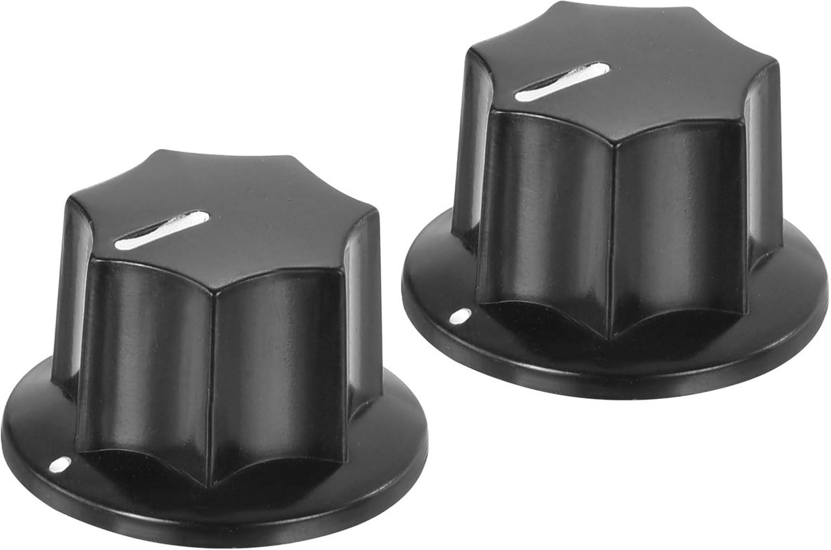 Bakeliet Potentiometer Knoppen, 24 x 15 mm, dop voor volumeregelaar voor basgitaar, gat 6 mm met 2 bevestigingsschroeven, zwart, set van 2 stuks