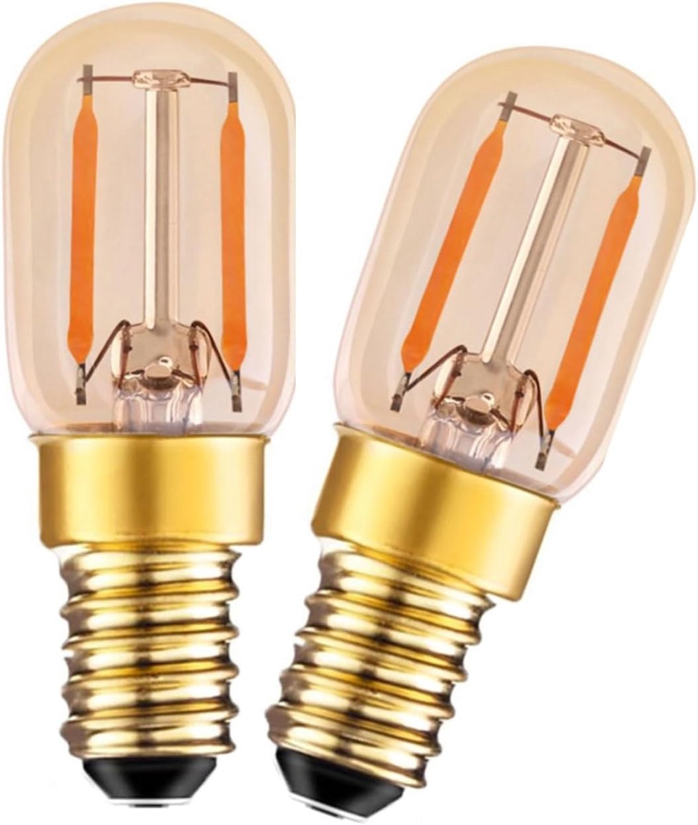 Mini E14 LED-lamp, 1W Amber Vintage Nachtlampen Dimbaar, SES Kleine Schroef LED Gloeidraadlampen, Ultra Warm Wit 2200K, 10W Equivalent, Thuis Plafond Kroonluchter Lampen, 2 Pack