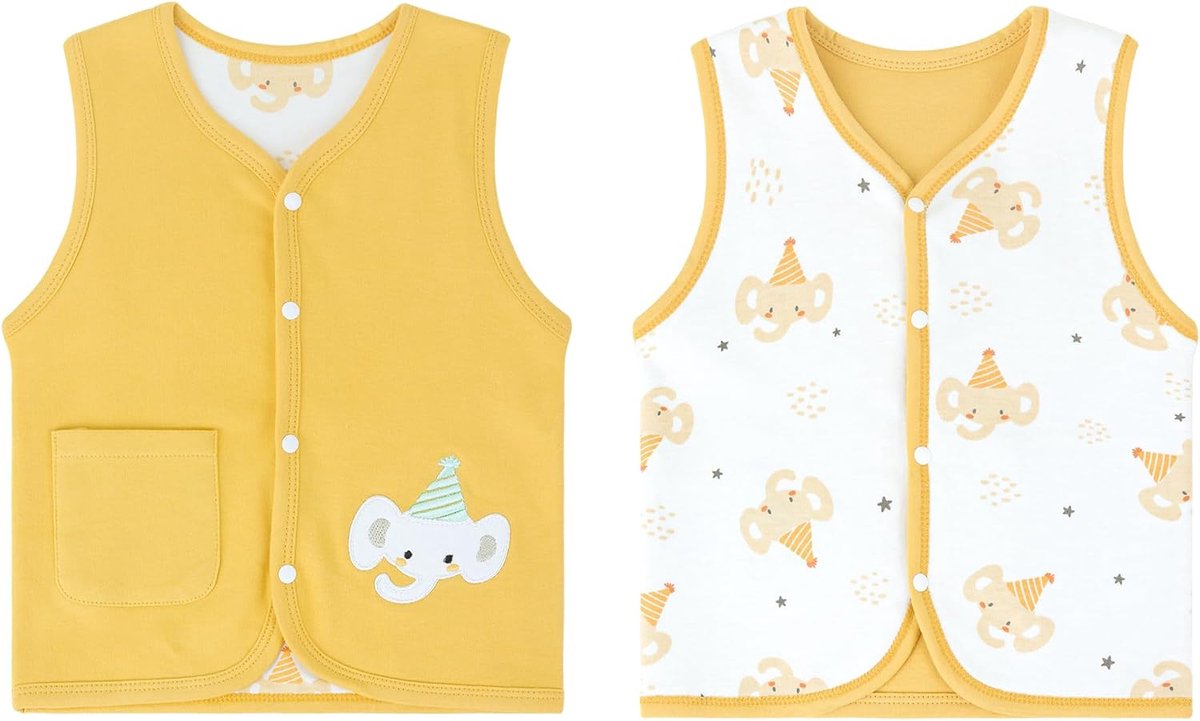 vest voor baby's, peuters, kinderen, dubbelzijdig mouwloos jack, kindervest met drukknop, lente, herfst, met cartoonpatroon
