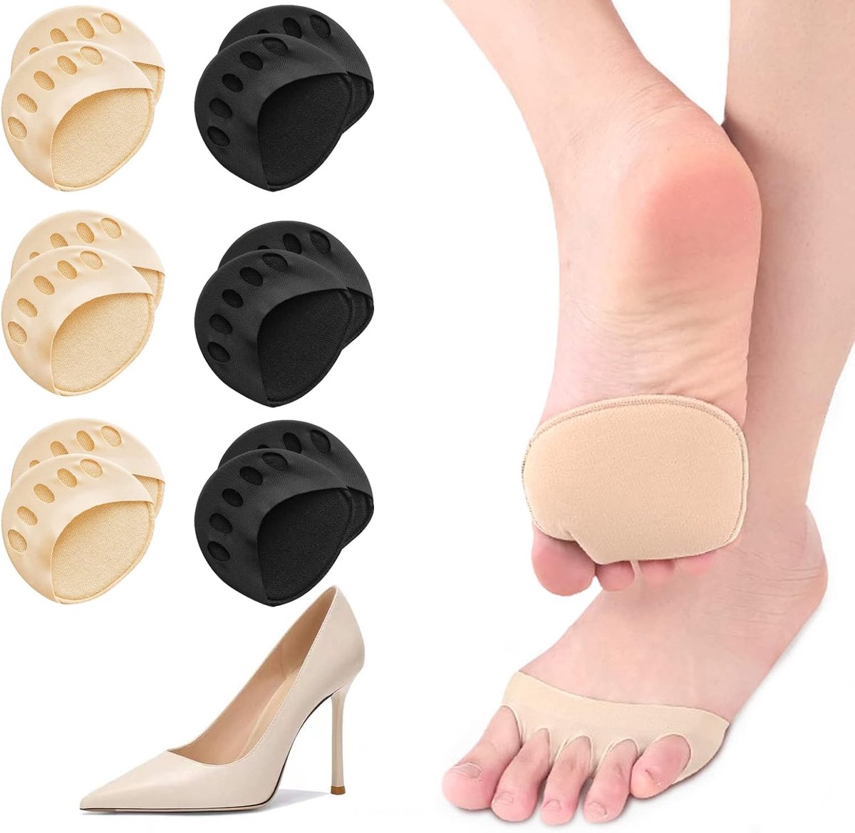 Sokken teensokken dames Toe Socks onzichtbare katoenen teenkap voorvoetkussen zwart beige hoge hakkussen inlegzolen 36-39 39-42