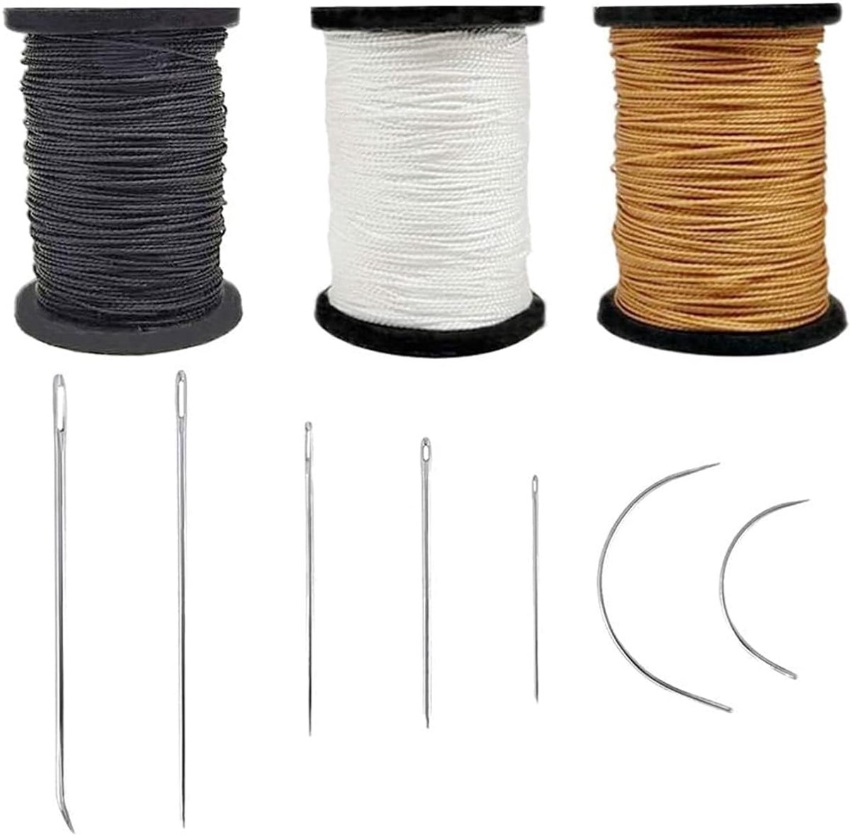 Extra sterke bekleding reparatie naaigaren kit en zware huishoudelijke handnaalden, inclusief 7 stijlen van lederen canvas naainaalden en 3 kleuren nylon draad (70 meter van elke rol)