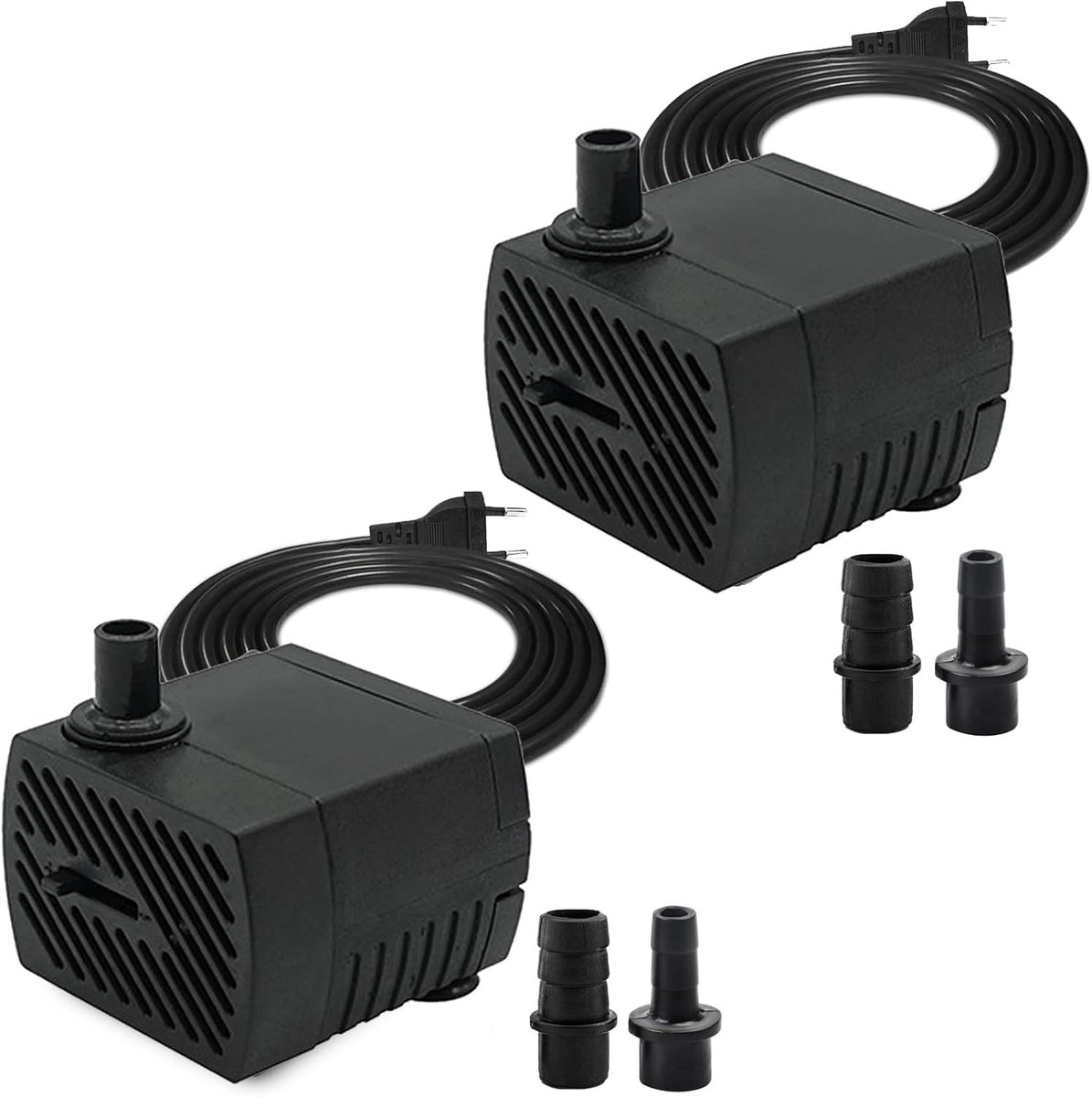 2 stuks, ultra stille aquariumpomp met 1,5 m netsnoer, 350 l/u, 5 W, dompelpomp, kleine fonteinpomp, 2 sproeiers voor aquarium, vijver, tuin, fontein
