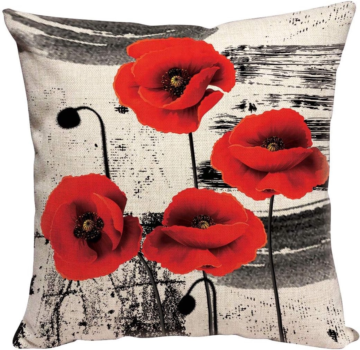 Kussensloop Sofa Decoratieve kussensloop Auto Decoratieve kussenslopen Kussen Psychedelische rode klaprozen bloemen