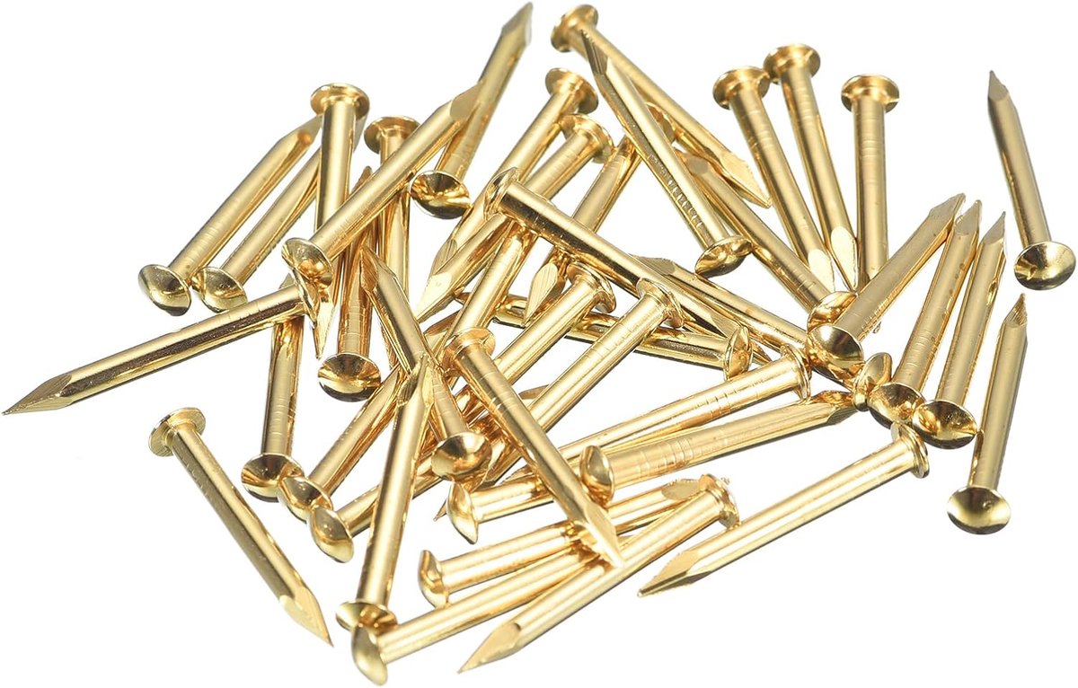 120 stuks kleine nagels, 2 mm x 20 mm (d x b), kleine messing nagels, hardware nagels, kleine nagels voor decoratieve dozen, doe-het-zelf houten accessoires, huis, kleur messing