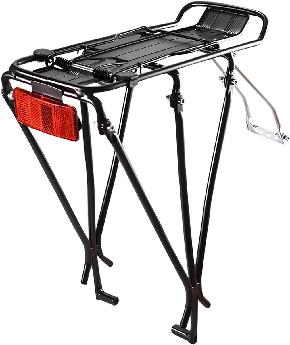 Fietsbagagedrager achter, aluminiumlegering, maximale belasting 25 kg, fietsbagagedrager met reflector, fietsaccessoires, veerklep voor mountainbike, racefietsen, MTB