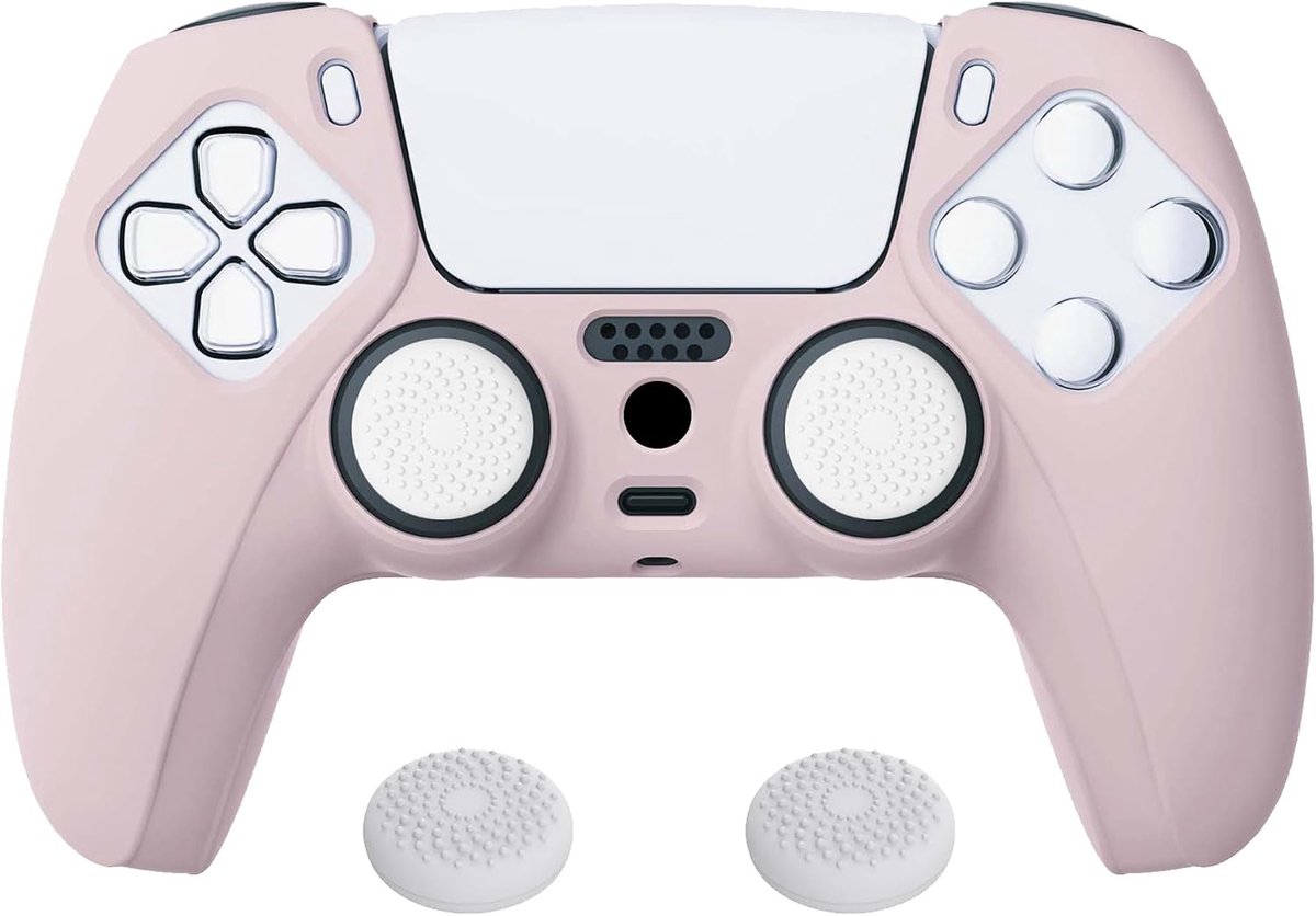 Antislip Siliconen Hoes voor ps5 Controller, Zachte Rubberen Beschermhoes met Grip en Duimgreepdoppen, Protective Silicone Case voor PlayStation 5 - Pure Serie (Roze)