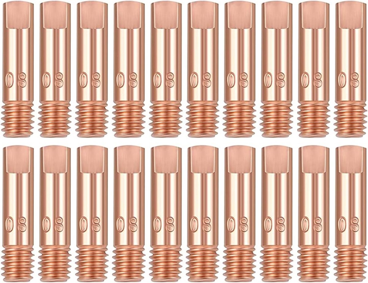 20 stuks lasapparaat beschermende mondstukken geleidend mondstuk 0,8 mm | Stroomsproeiers zweet contactpunt voor 15AK MIG/MAG lasapparaat lasbrander accessoires slijtageonderdelen M6 x 25 mm