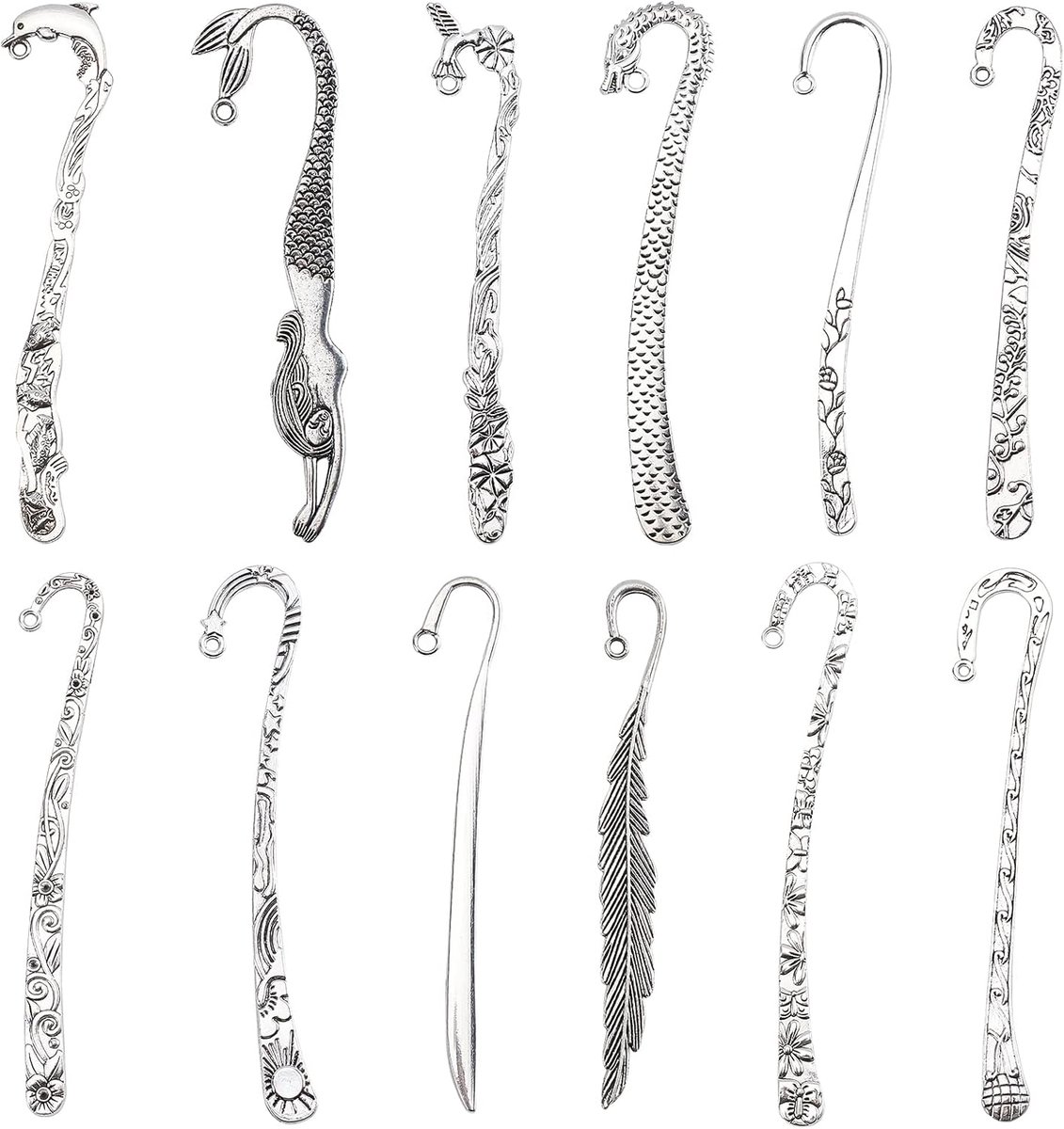 12 stuks 12 stijlen haak bladwijzers bevindingen metalen bladwijzer haarspeld streep haak vintage bladwijzer clip voor knutselen sieraden maken bedels bevindingen accessoires, zilver
