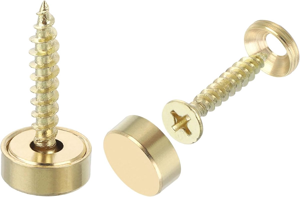 Decoratieve messing schroeven met doppen, zelftappende schroeven, 12 mm, voor het bevestigen van meubels, goudkleurig, 16 stuks
