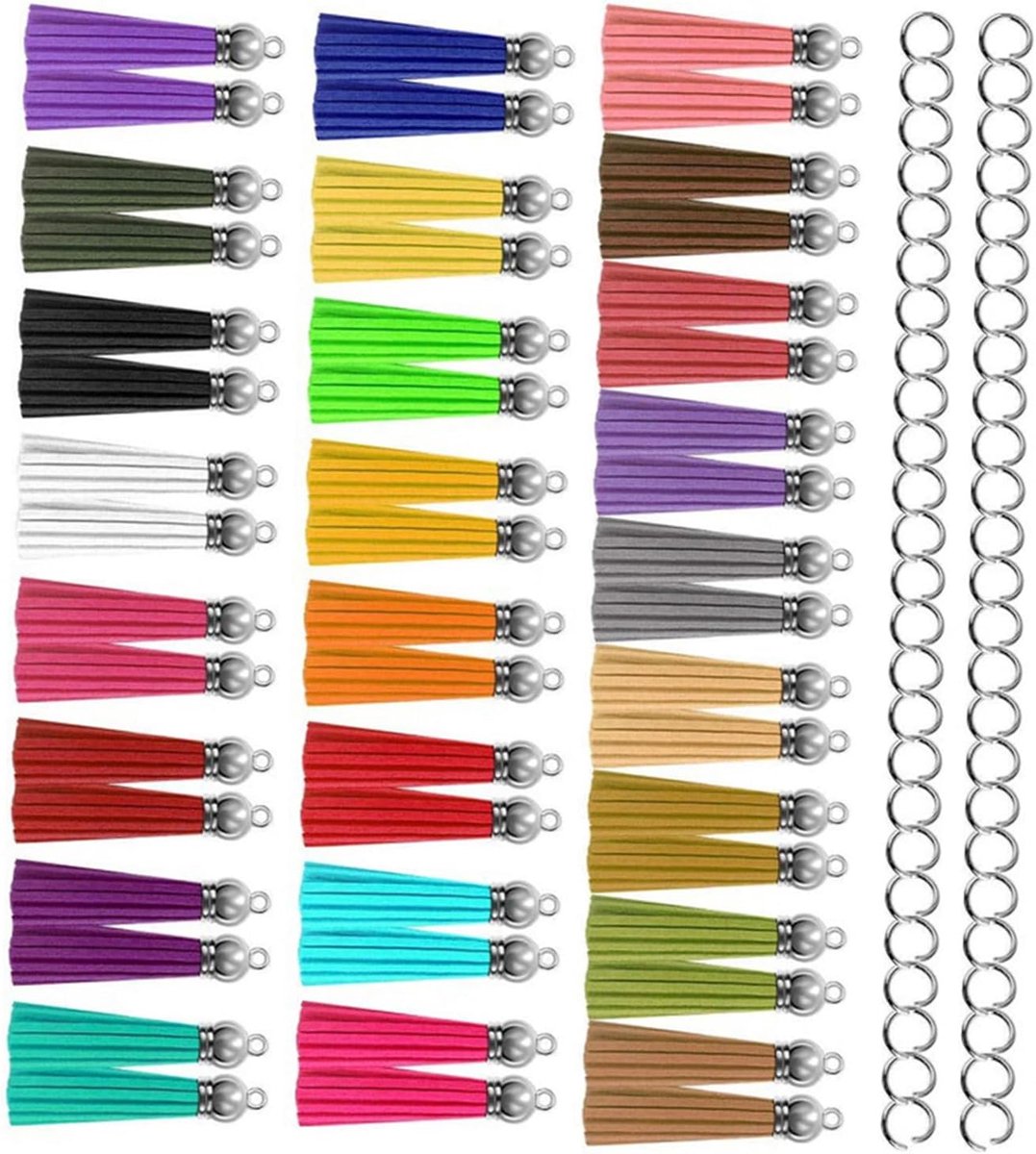 1 Set Pompon Lederen Kwasten, Sleutelhanger Kwasten, Sieraden, Huisdecoratie, 5,5 cm, Met Metalen Ringen, Ideaal Voor Doe-het-zelf, Ambachten, Boheemse Handfeestgeschenken