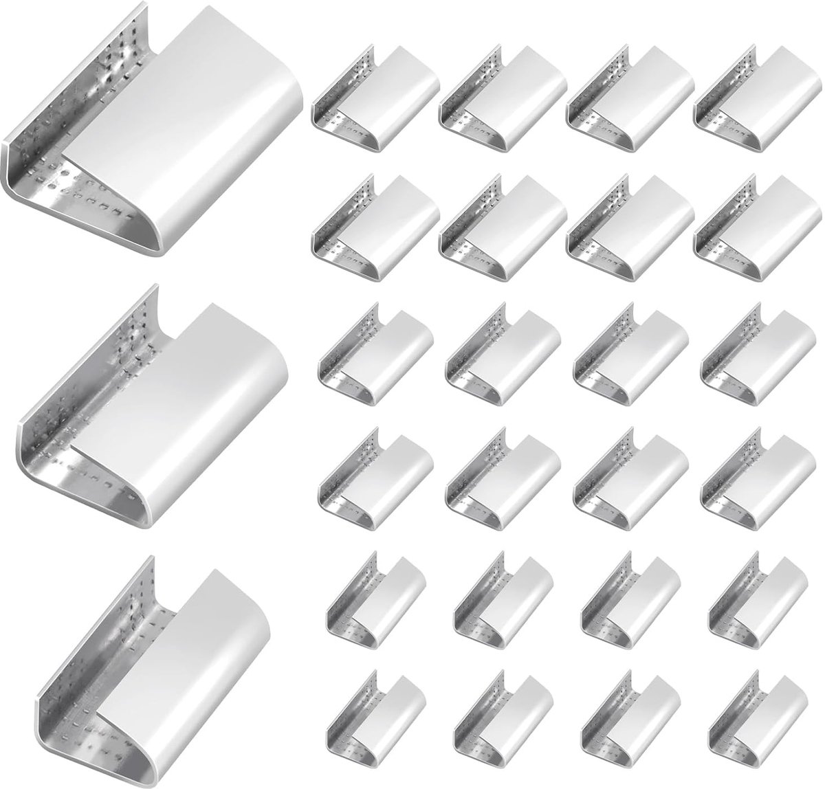 100 stuks open (snap-on) seals voor stalen strapping, metalen strapping clips banding strapping clips voor zware inpakken en pallet banding (1/2", 5/8", 3/4")