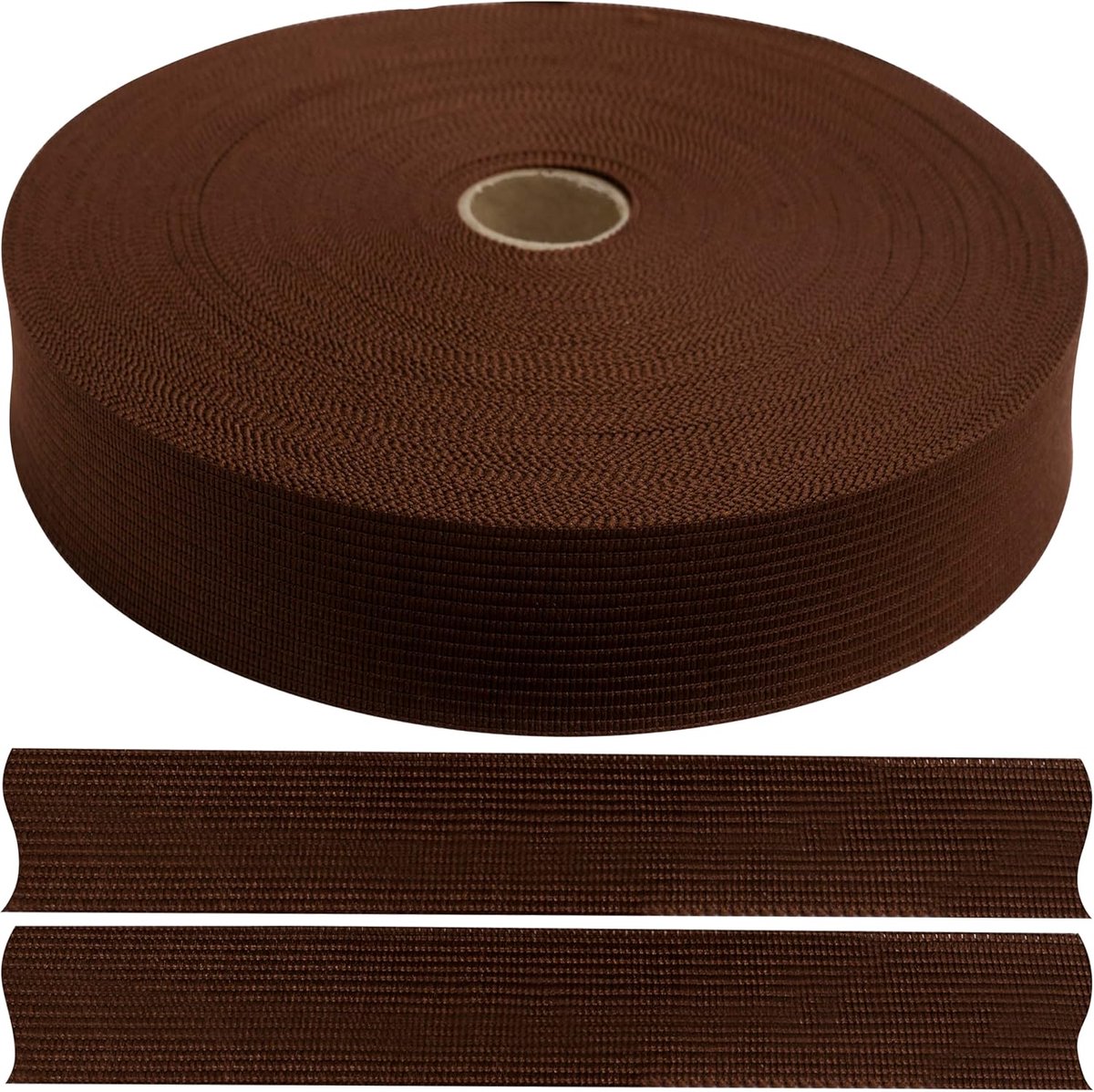 - C77649 - rol polyester band 50 m x 25 mm - kleur bruin - kussens dekbedden