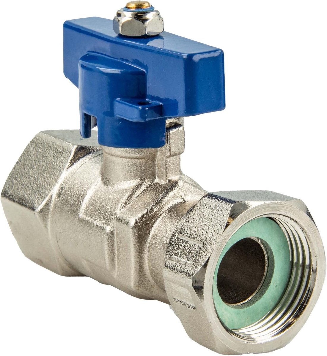tecuro Kogelkraan met wartelmoer Rp 3/4 inch x binnendraad Rp 3/4 inch (DN15), vleugelgreep blauw, temperatuurbestendig van -5 °C tot +100 °C