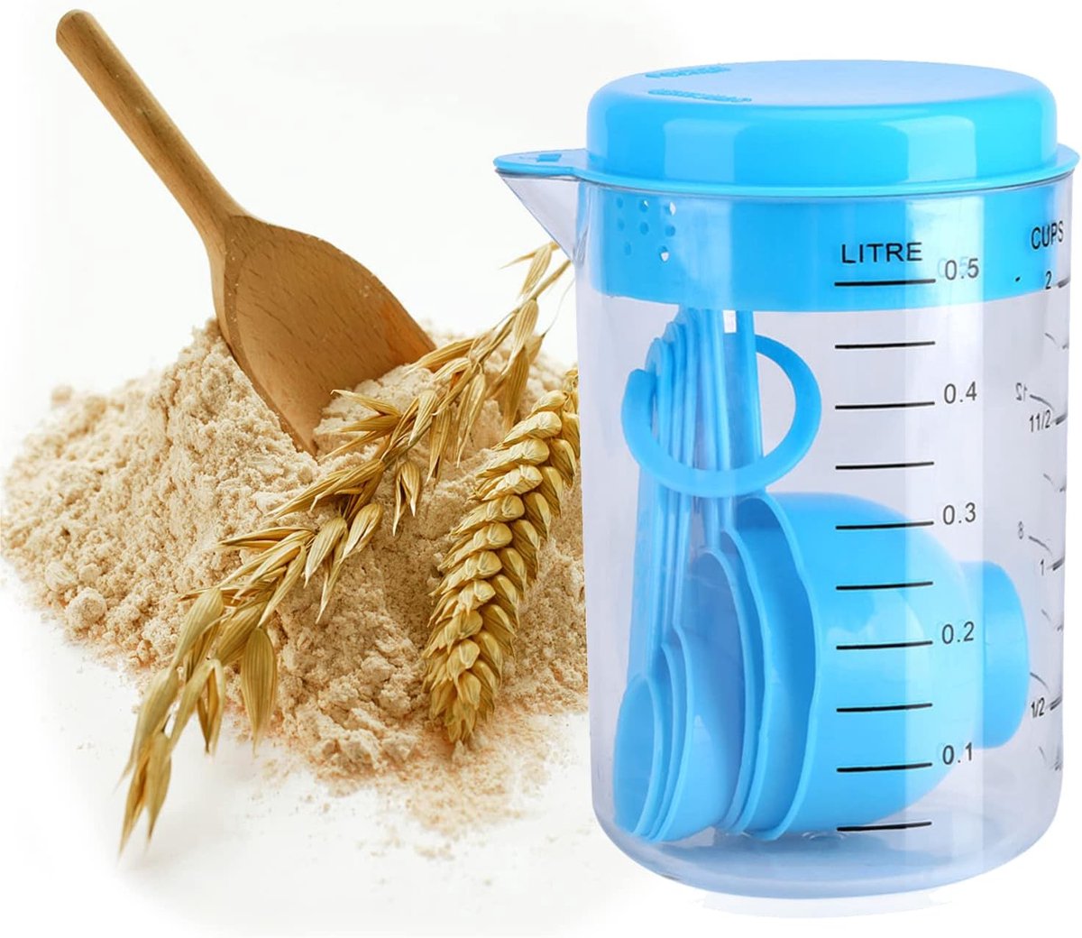 7 stuks maatbekers set met stapelbare maatlepels plastic keukengerei voor thuisgebruik DIY koekjes Bpa gratis vaatwasmachinebestendig
