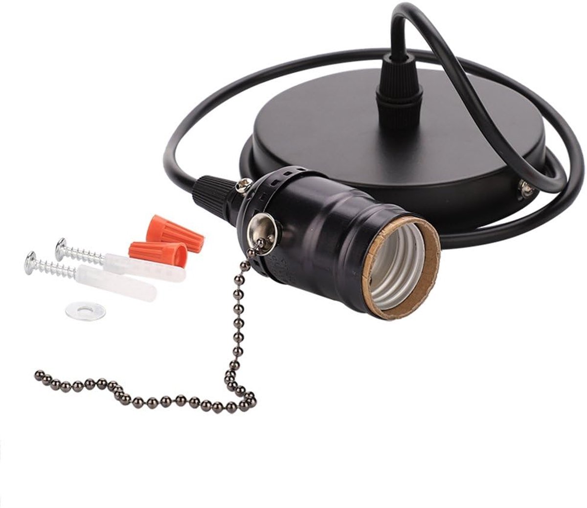 Plafondlamphouder met Trekketting, E27 Vintage Hanglamp Houder Schakelaar Lampvoet Plafond Gemonteerd Plafondlamp Armatuur(03)