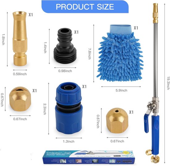 Hogedrukwater Hun, Jet Hogedruk-Power Washer Wand Extension, Power Washer hulpstukken met 3 slangsproeiers voor tuinslang Auto Wassen — afbeelding 2