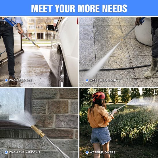 Hogedrukwater Hun, Jet Hogedruk-Power Washer Wand Extension, Power Washer hulpstukken met 3 slangsproeiers voor tuinslang Auto Wassen — afbeelding 3