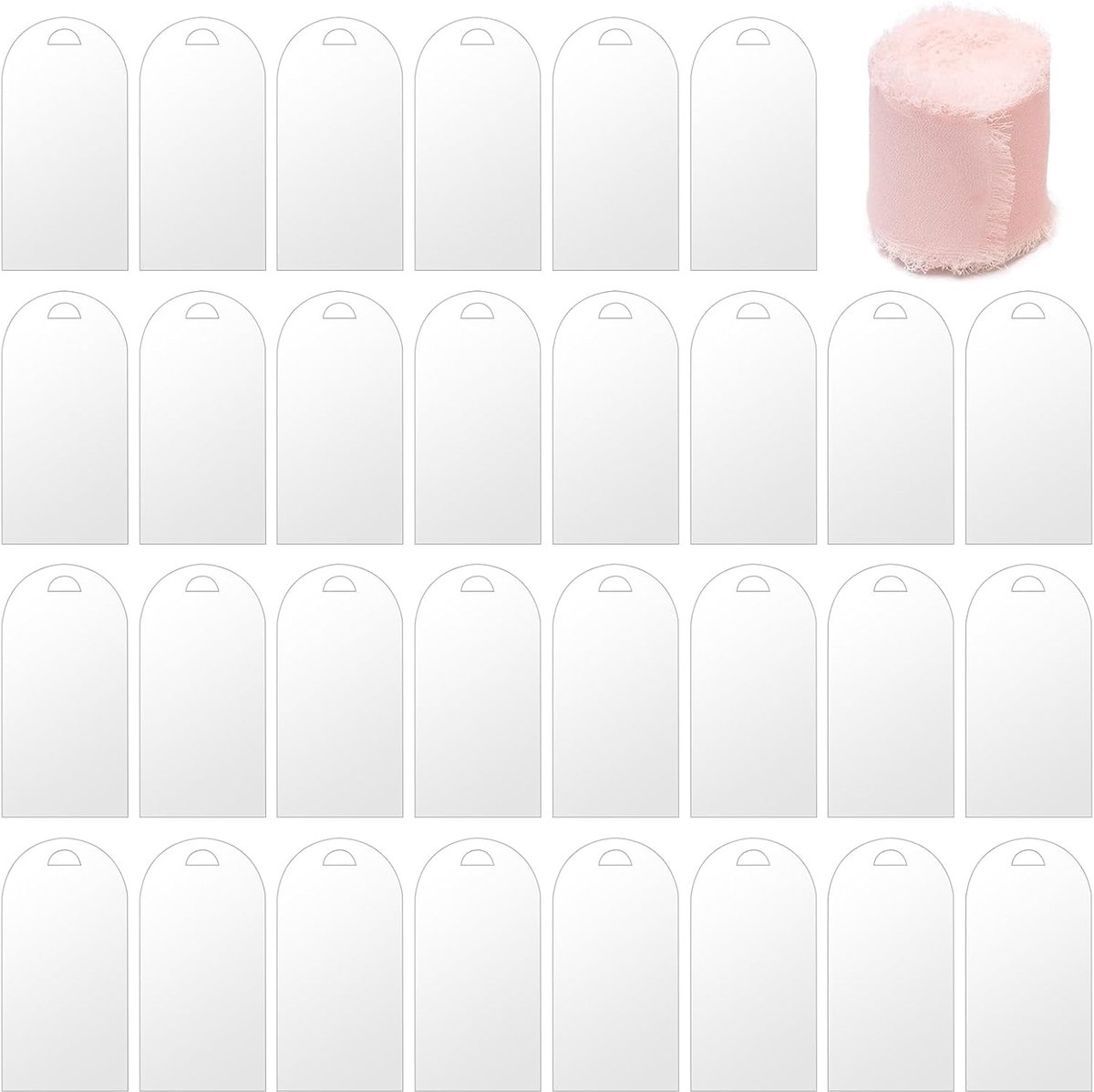 30 naamplaatjes voor bruiloften van transparant acryl + een rol roze lint, tafelkaarten van acryl voor bruiloften, tafelstandaard van acryl, boog acryl naam bruiloft (transparant)