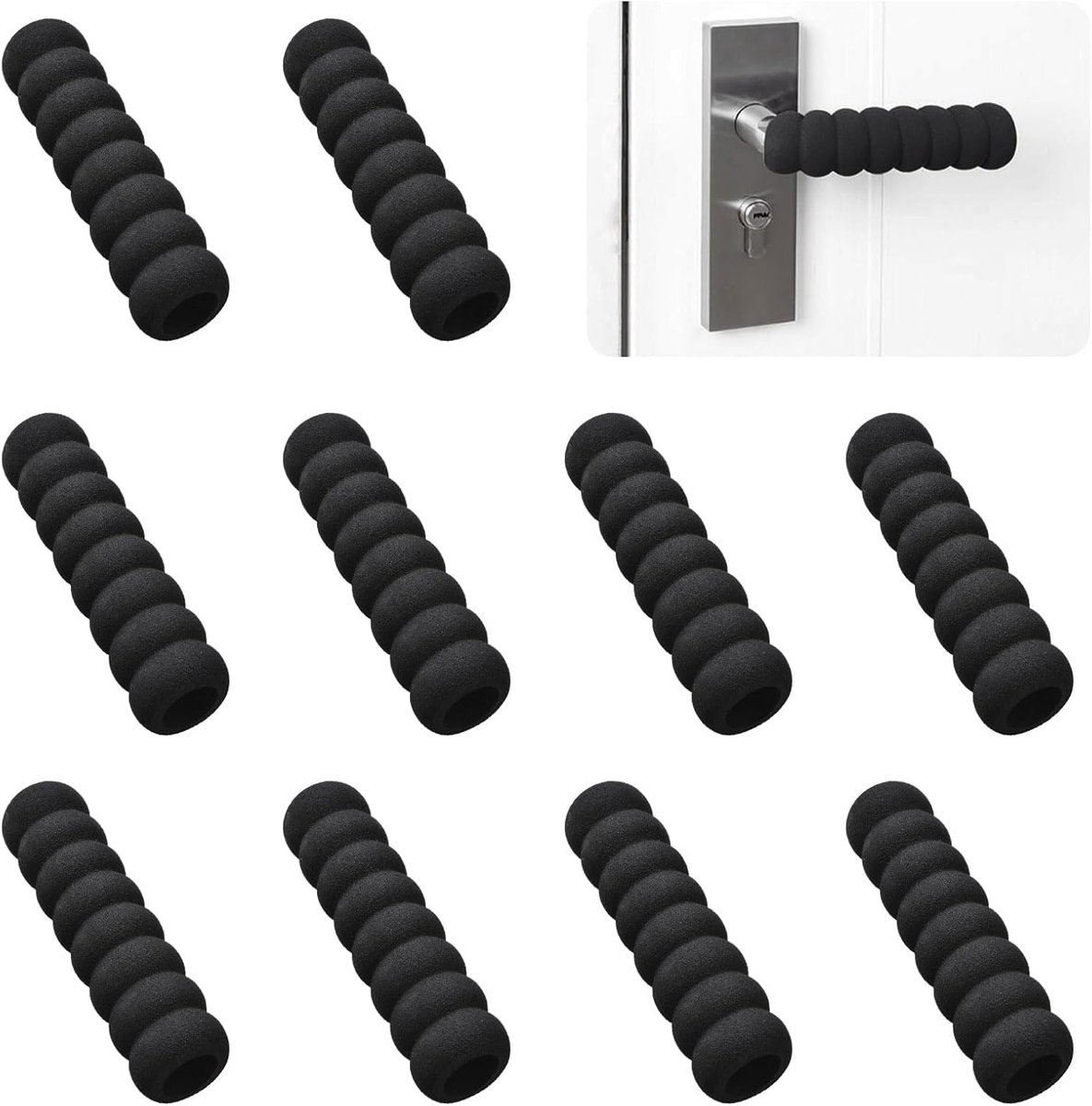 10 stuks zachte EVA-schuimknopafdekkingen, antistatische veiligheid, deurklink, handschoenhoezen, deurknopbeschermer voor lente en winter (zwart)