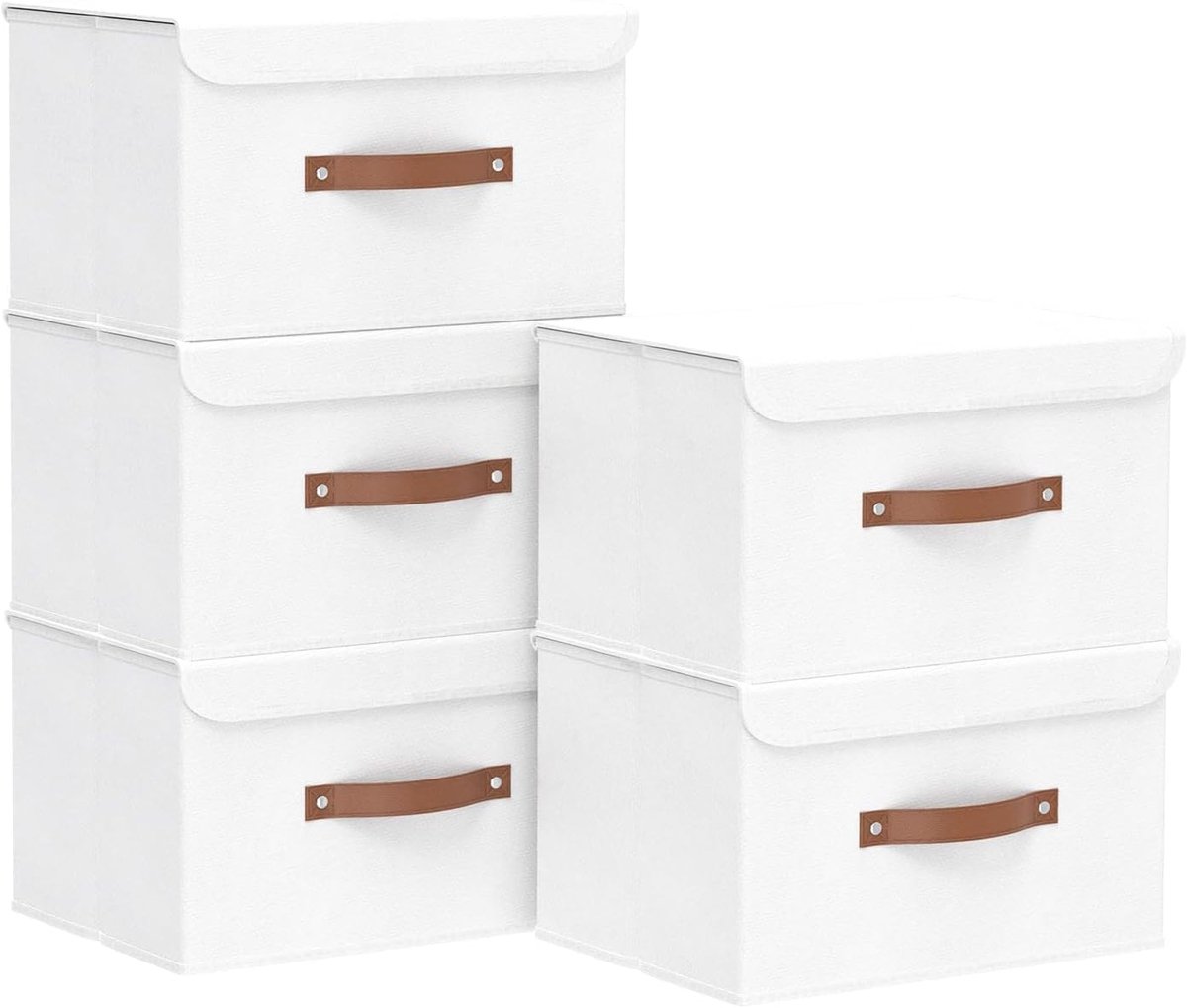 5-Delige Opbergdozen met Deksel, Opvouwbare Stoffen Boxen, Wasbaar, voor Slaapkamer, Kleding Opbergen, 38x25x25cm, Wit, SNK018WL-5