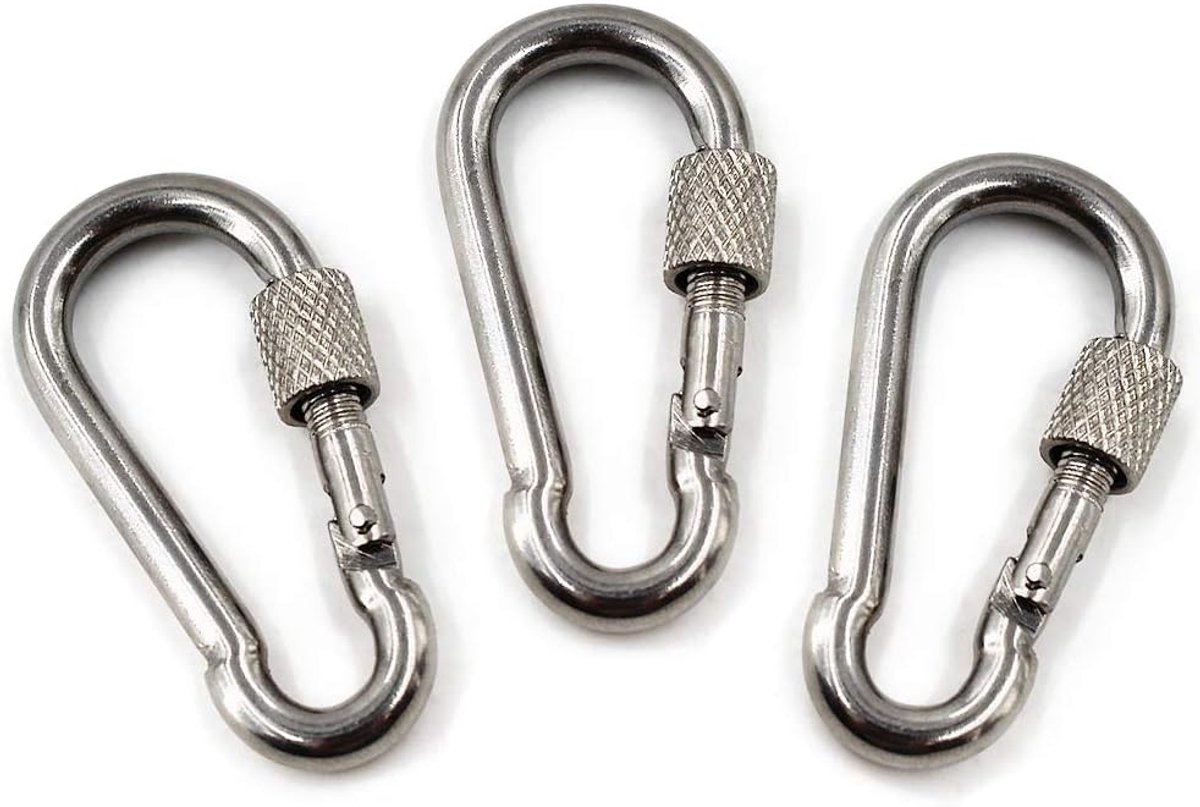 304 roestvrijstalen veer-kliksleutelhanger-clip, haak met schroef, doelslot voor thuis, camping, wandelen, vissen, reizen, rugzak M10 3/8"