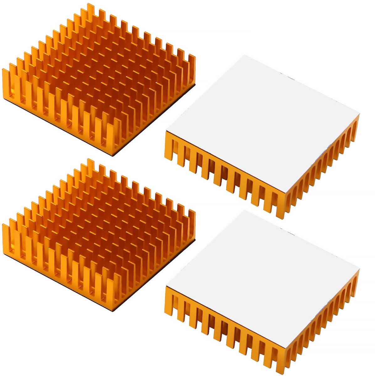 4 Stuks Aluminium Koellichaam Koelvin, Koelvin met Warmtegeleidende, Printplaat Koelvin, met Thermisch Geleidende Plakband, voor Elektronische Componenten, 40 * 40 * 11 mm, Gouden