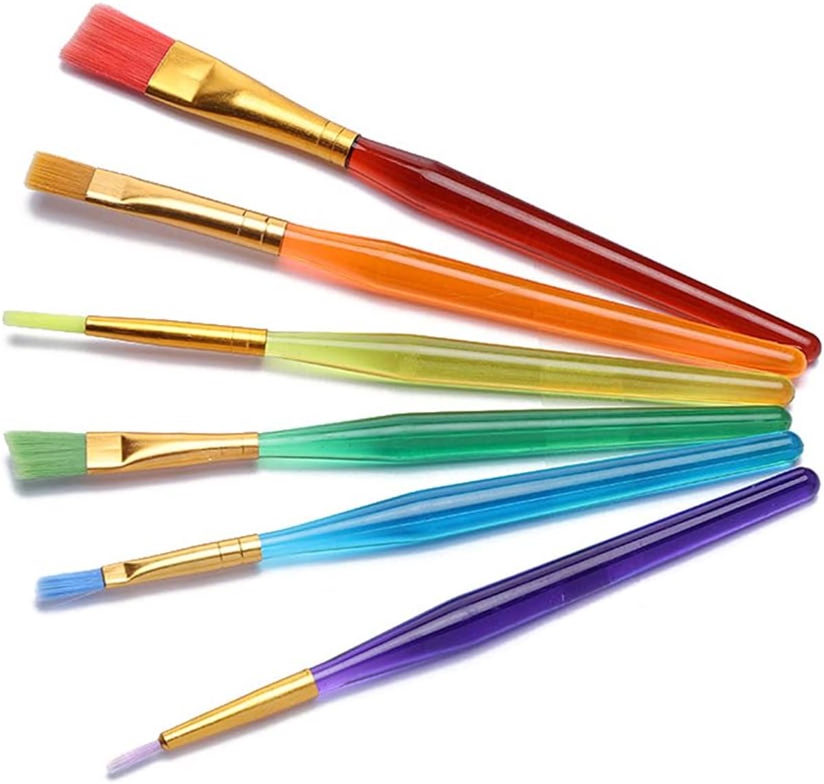 6 Stuks Kleurrijke Plastic Penseel, Penseelset Nylon Acryl, Acrylkwast, Aquarelkwast, Gouache Kwast, voor Muurschilderen, Aquarel Schilderen, Knutselen, Acrylverf(6 Kleuren)