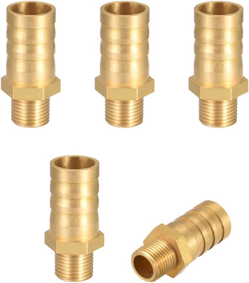 sourcing map 5 stuks slangtule, messing, slangaansluiting, slangverbinder, slangverbinding, stekker, adapter, slangadapter, 12 mm weerhaak x 1/8 inch G buitenbuis