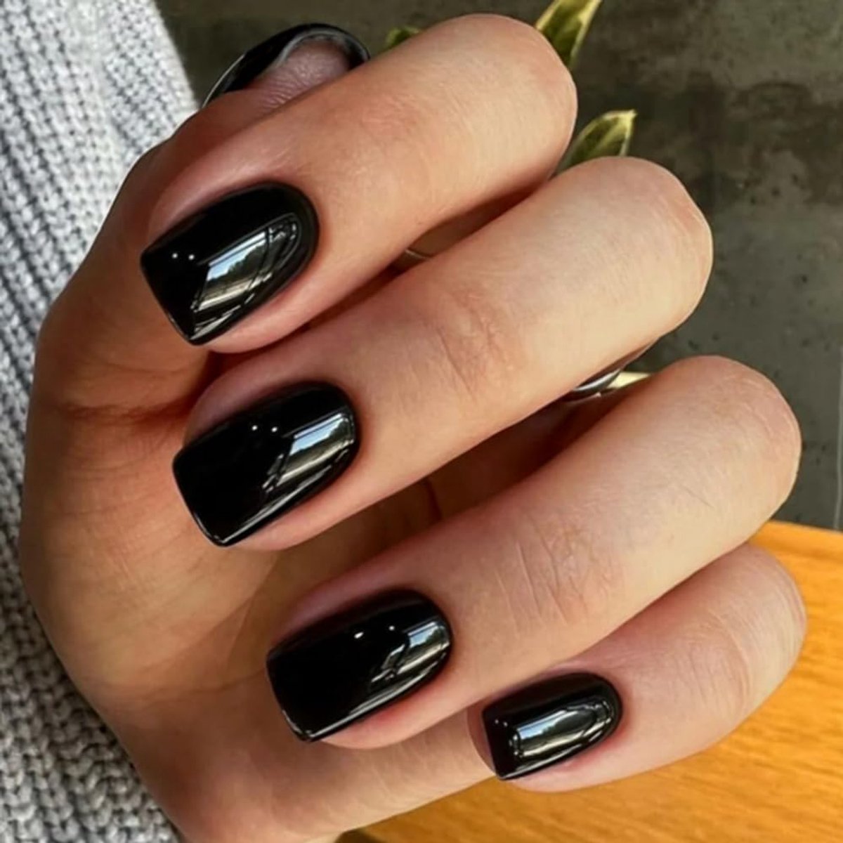 Nagels, om op te plakken, kort, glanzend, press-on nagels, rechthoekig, acryl, voor vrouwen en meisjes, zwart, 24 stuks