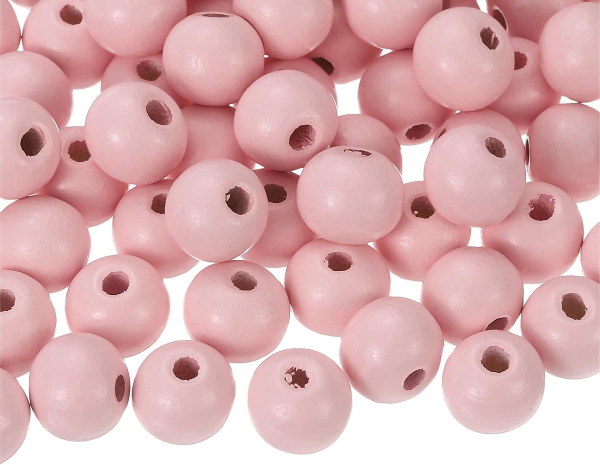 100 stuks kleurrijke natuurlijke houten kralen, 12 mm, grote ronde kleurrijke houten spacer-kralen voor doe-het-zelf knutselen, sieraden maken, armbanden (roze)